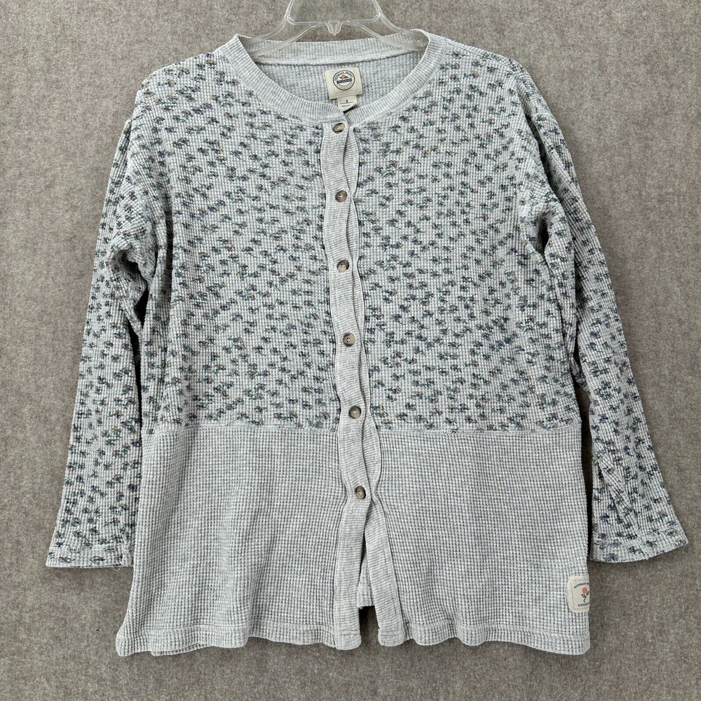 VTG Victorias Secret Thermal Top SMALL Grey‎ Button Up Y2K Waffle Knit Floral